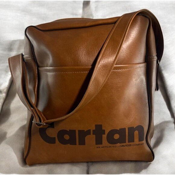 70s 80s Cartan Vintage Aviation Crossbody Retro Carry-On Bag Faux Leather Strap